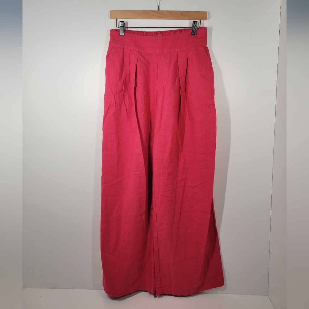Abercrombie & Fitch Pink Linen Cotton Blend Wide Leg High Rise Pleated Pant Sz S